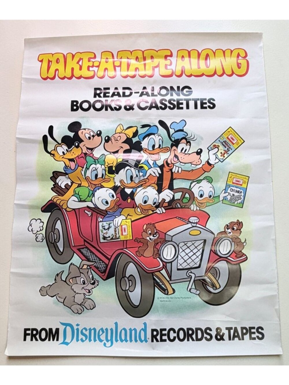 Disneyland Records Take-A-Tape Along Promo Poster Readalong 1980s Cassettes 29"